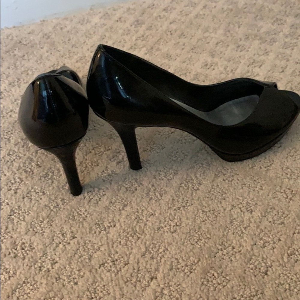 Black patent peep toes heels/Ann Klein